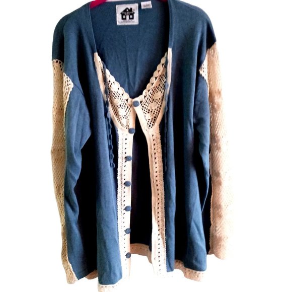 Storybook Knits sweater, blue/cream. Size L - Picture 1 of 5